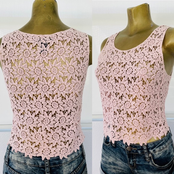 NELLA FANTASIA Pastel Pink Cutwork LACE CAMI Style TOP S/M - Picture 6 of 11